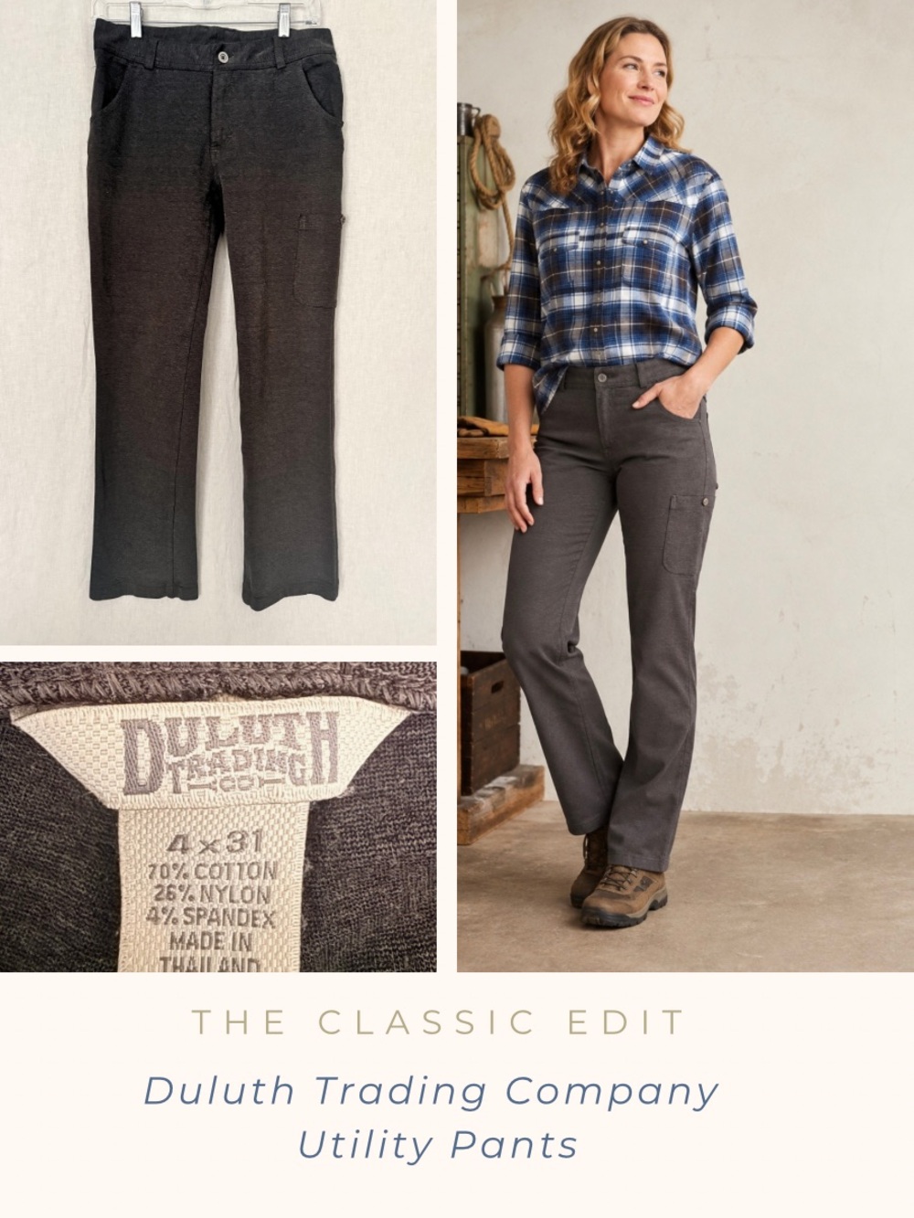 Duluth Trading Co. Women’s Utility Cargo Pants Brown Gray Stretch Workwear